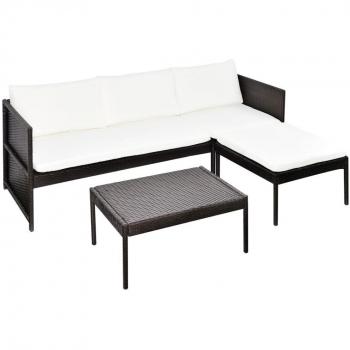 VidaXL 3 Piece Garden Lounge Set with Cushions Poly Rattan Brown