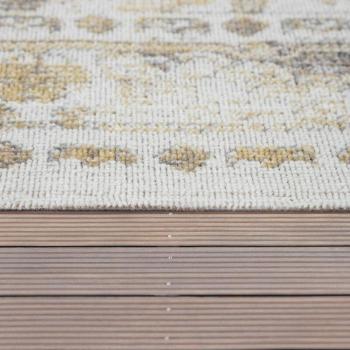 Rond 160 cm, tapis vintage pour balcon, cuisine à motif oriental jaune gris