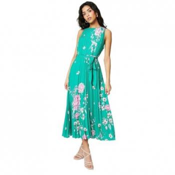 Petite Oasis Green Pleated Midi Dress – Size 6