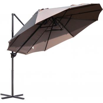 Outsunny Doppelschirm Ampelschirm mit Kurbel Verstellbarer Gartenschirm Sonnenschutz Metall Braun 440 x 270 cm