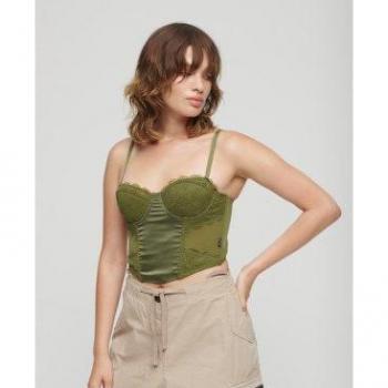 Top senza maniche Superdry Lace Satin Olivastro Khaki L