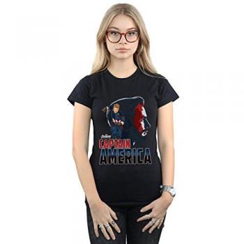 Infinity War Captain America Women's Black Cotton Tee (Medium)