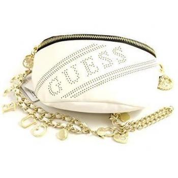 Guess Frauentauschkänguru-Tasche – Weißes Leder, Gelochtes Logo, Anhänger‑Gürtel – Innenfach – Large (Bianco)