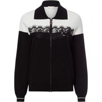 White‑Patterned Wool Blend XS Cardigan – Black