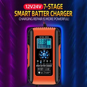 Acculader met Pulsvoeding voor 12V-24V Motoren en Auto's, 10A met Digitale Weergave