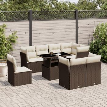 Pack salon de jardin à assembler, 9 coussins, résine tressée marron – VidaXL