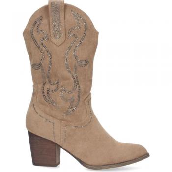 Botas de Mujer con Tacón Campero y Brillo en Color Melocotón