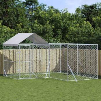 Cuccia per cani da esterno tetto argento 4x4x2,5 m acciaio zincato