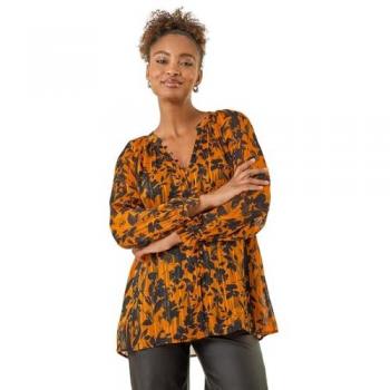 Chemise Métallique Orange à Motifs Floraux Roman