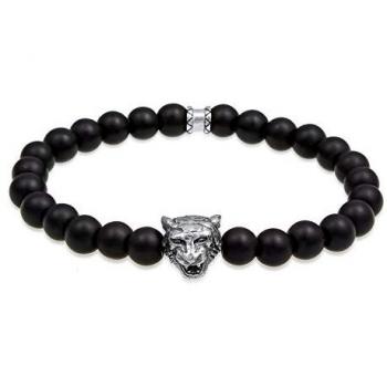 KUZZOI Armband Tigerkopf Onyx Edelsteine Schwarz 925 Silber für Herren