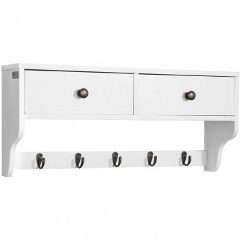 Sistema de Organización de Pared: 5 Ganchos, 2 Cajones – Blanco