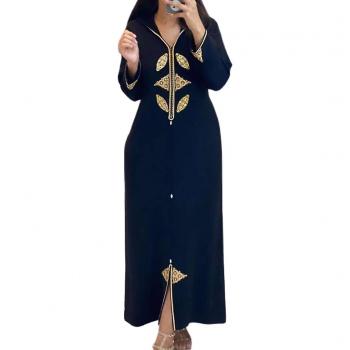 Vêtement Kaftan dames, long, manches longues, couleur marine, XXL