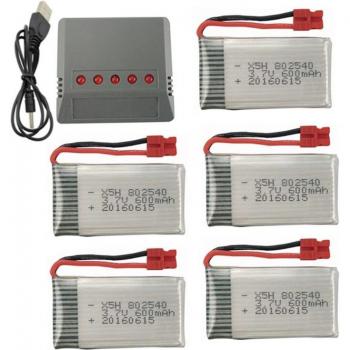 Batería de Litio Polímero 5 Piezas 3.7V 500mAh con Cargador Rápido USB para Syma X5HC/X5HW
