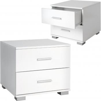 Table de nuit élégante en blanc avec rangement à 2 tiroirs