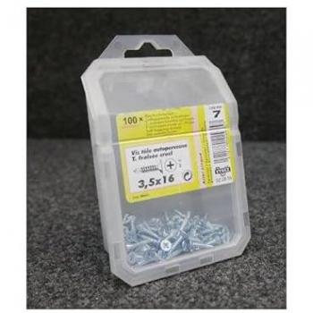Pack de 100 vis à tôle 3,6 × 16 mm – autoperceuse, tête fraisée – zincés – Vybac