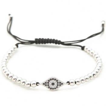 Gold & Silver Turkish Evil Eye Micro Pave CZ Bracelet – Rope Adjusted Macrame WF2 Charm Braiding Bangles