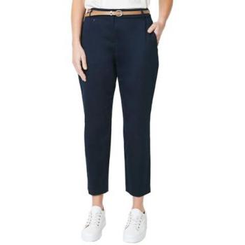 Petite Stretch Cigarette Belted Trousers