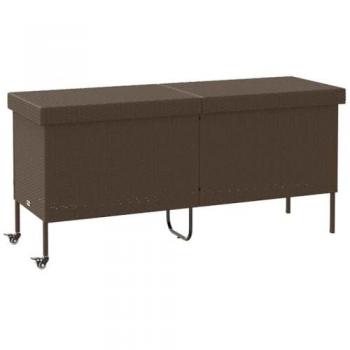 Polyrattan Garden Box con Ruote Marrone 160x55x75 cm
