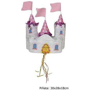 Mädchen-Party-Piñata: Märchenschloss in Rosa/Weiß – 30 x16 x30 cm