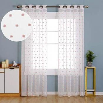 Rideaux de Décoration Moderne – Lot 2 de Voilage Jacquard Rose (140×260 cm)