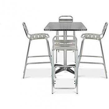 Oviala High Garden Table + 4 Grey Aluminum Chairs