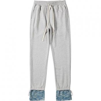 Pantalon de survêtement Harajuku en denim à fleurs de cajou pour homme
