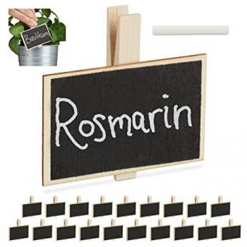 Set 20 Clip Segnaposto in Legno per Piante, Riutilizzabili con Gessetto, Naturale/Nero