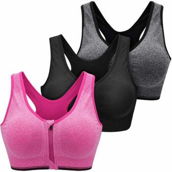 SANMIO Ladies Sport-BH, Bustier für Damen, Radfahren, Joggen, Boxen, Schwarz + Grau + Rot, S, 3er Set