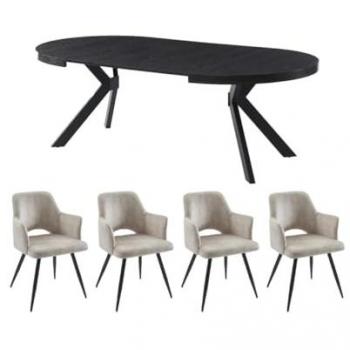 Komoni Dining Set con Sedie Kadija Nero-Beige