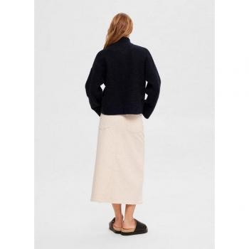 Maglione Con Zip Femminile Misto Lana Blu Scuro