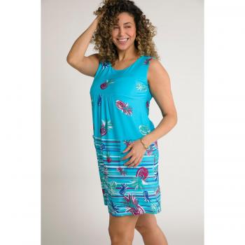 Abito lungo smanicato con motivo ananas, tasche e scollatura a girocollo, Donna, Blu, Taglia 56/58