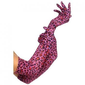 Guanti a manica lunga rosa leopardino 52 cm