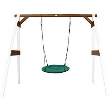 Portique en Bois FSC Blanc/Marron avec Balançoire Nid d'Oiseau