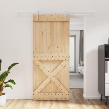 Porta Scorrevole in Pino Massello 90x210 cm con Kit di Montaggio