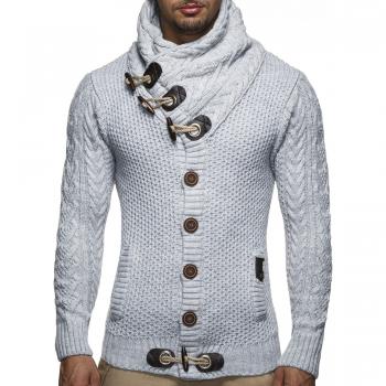 Leif Nelson Herren Sweatjacke Grobstrick, Grau, S – Winter & Sommer
