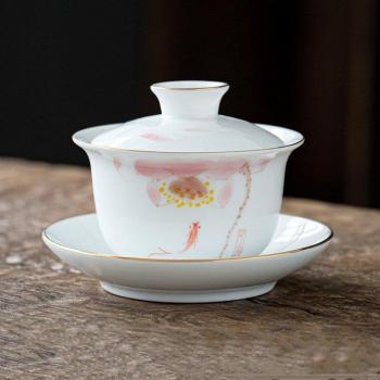 Taza de té Gaiwan de porcelana blanca, tazón cerámico pintado a mano, 170ml