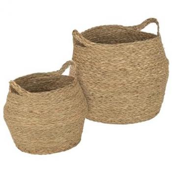 Cestas de Almacenamiento Boho Rebecca Mobili Parota 35x35x35 cm, Conjunto de 2 Piezas, Algas Marinas Trenzadas en Color Marrón