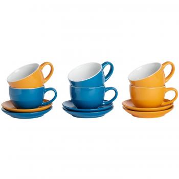 250ml Blue and Yellow Coloured Cappuccino Cup & Saucer Set