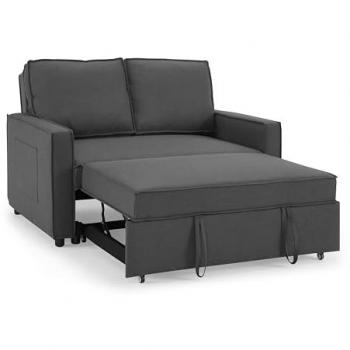 Hugo 2 Seat Reclining Sofa Bed in Dark Grey Linen Material