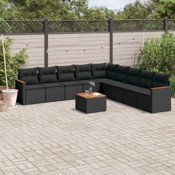PoliRattan Patio Couch Set – 10-Unit Black Outdoor Seating with Pillows
