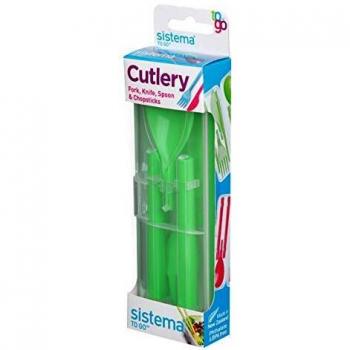 Eco-Friendly Cutlery Set: Knife, Fork, Spoon & Chopsticks, Lime Green