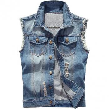 Dünne Casual Weste für Männer, Cowboy-Stil, Denim, 5XL