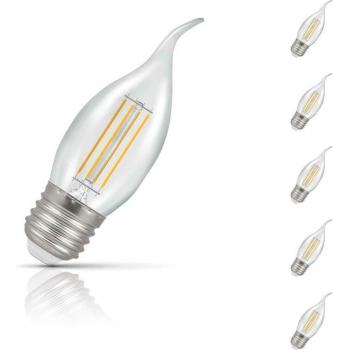 Crompton Lamps LED Bent Tip Candle 5W E27 Dimmable Filament Warm White Clear (40W Eqv) 5 Pack
