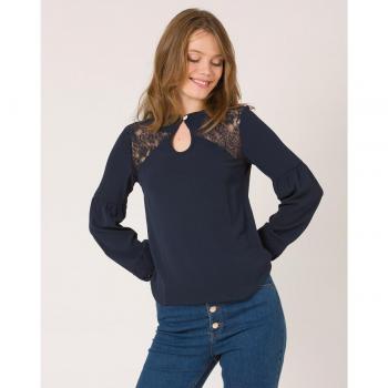 Camiseta de Mujer Naf Naf con Escote de Lágrima y Encaje