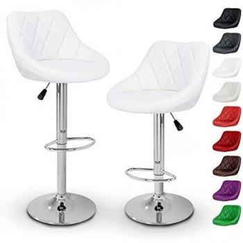 TRESKO Set de 2 tabourets de bar en blanc, hauteur ajustable et rotation à 360°