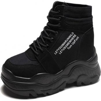 Herbst Damen Hohe Plattform Stiefel 12CM Knöchel Turnschuhe Dicke Sohle Atmungsaktive Leinwand Schuhe