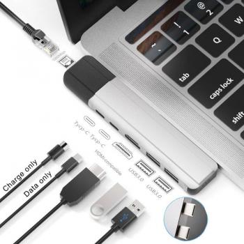 Concentrador USB-C Mosible con HDMI 4K, Rj45 1000M, PD, TF/SD para MacBook Pro/Air M1