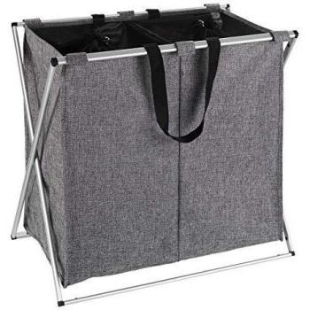 Corbeille à linge extensible en tissu avec deux compartiments et poignées