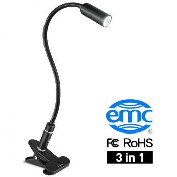 Aglaia Lampe Bureau Pince LED 4W, Lumière Blanc Naturel, 3 Niveaux Luminosité Réglable