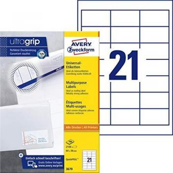 Avery Zweckform 3670 Permanent Adhesive Labels 64 x 36 mm